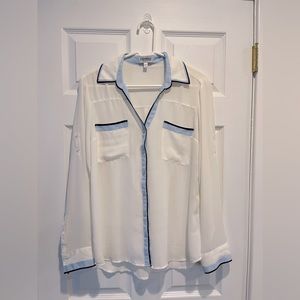 Large express women’s button down blouse with blue trim detail